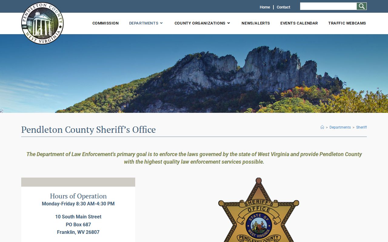 Official Pendleton County Sheriff page showing local office information