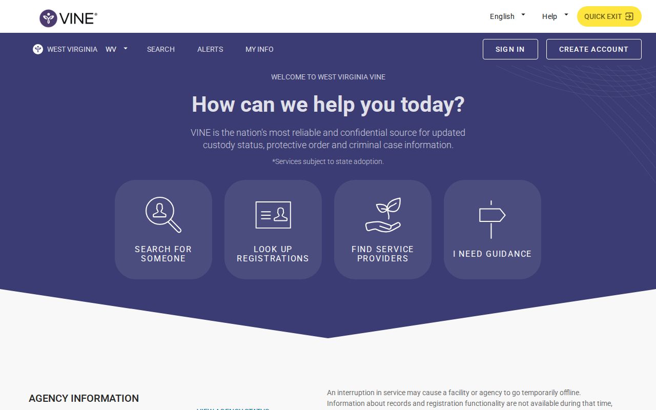 Pendleton County VINELink release check landing page